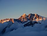 
Nuptse, Everest Southwest and Southeast faces, Lhotse, Lhotse Middle and Lhotse Shar close up from Mera High Camp (5770m) at sunset.
